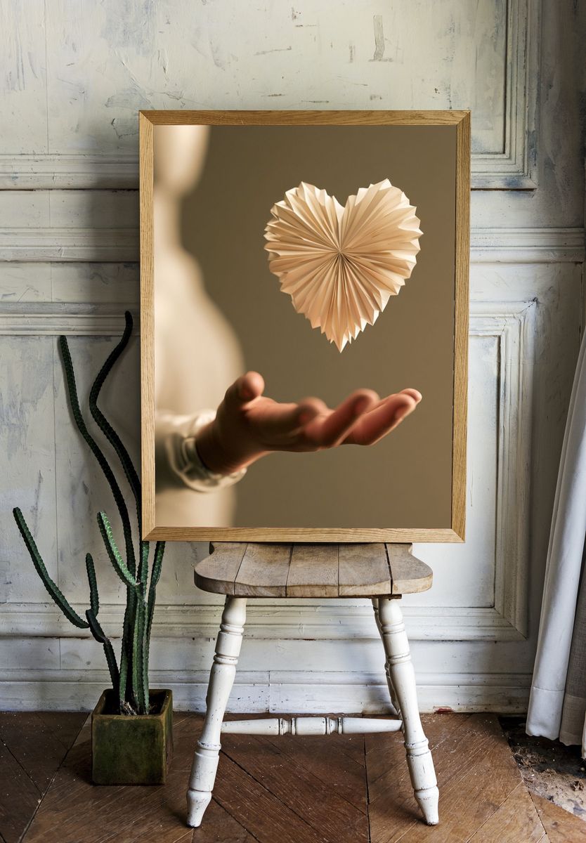 Floating Paper Heart Photography Poster. room preview
