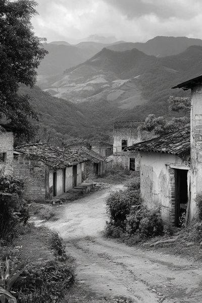 Mountain Village Road Black-White Poster. poster