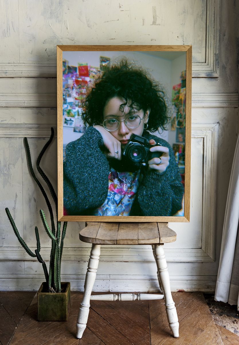 Curly Portrait with Camera Print. room preview
