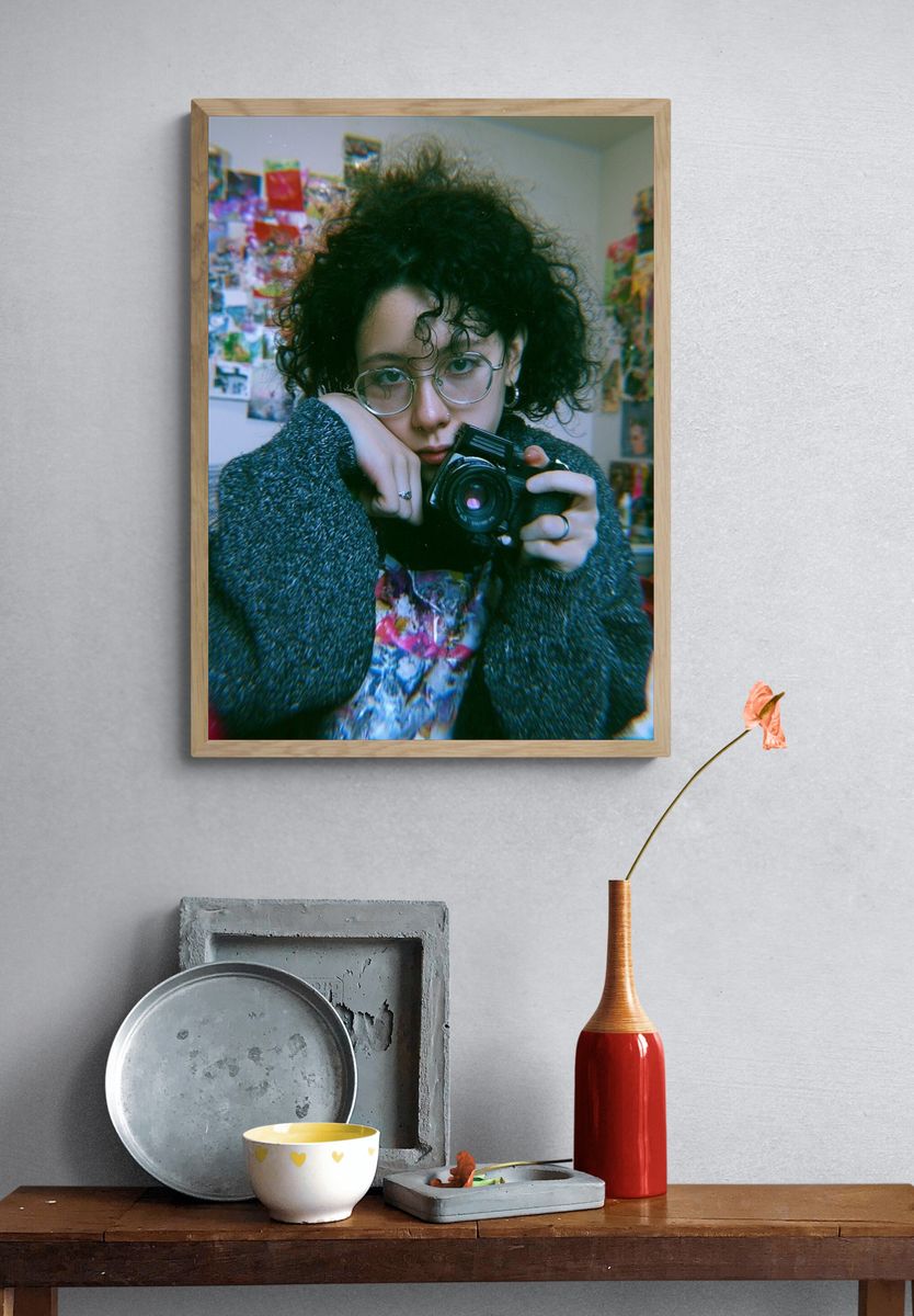 Curly Portrait with Camera Print. — room view 3