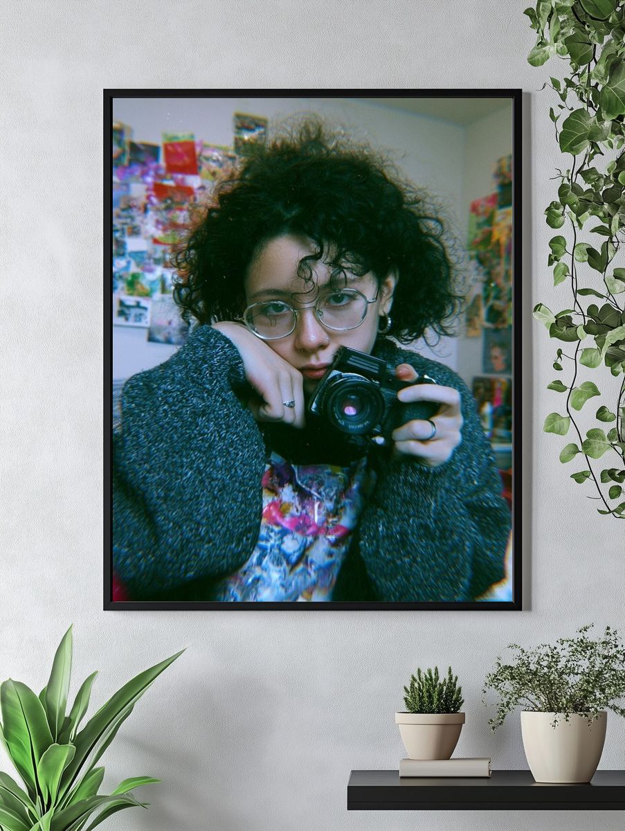 Curly Portrait with Camera Print. — room view 4