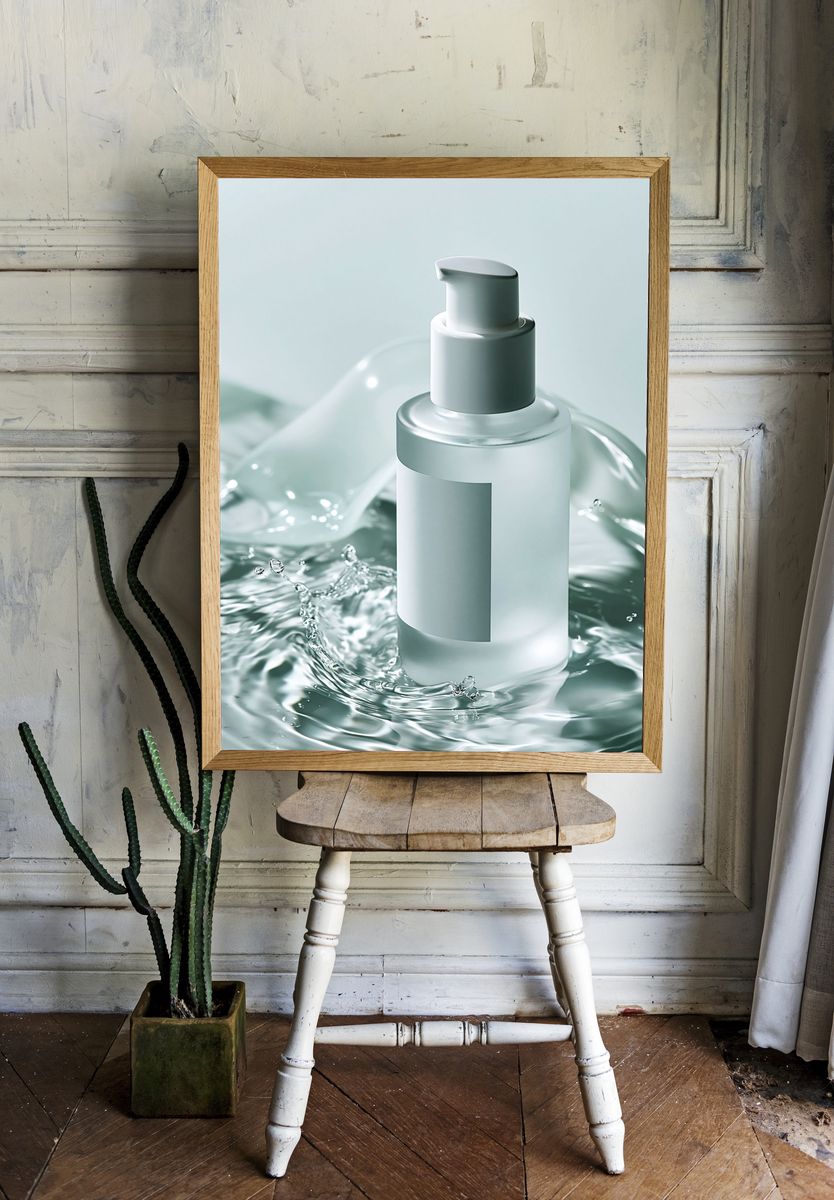 Minimal Skincare Bottle Photography Poster. — room view 1