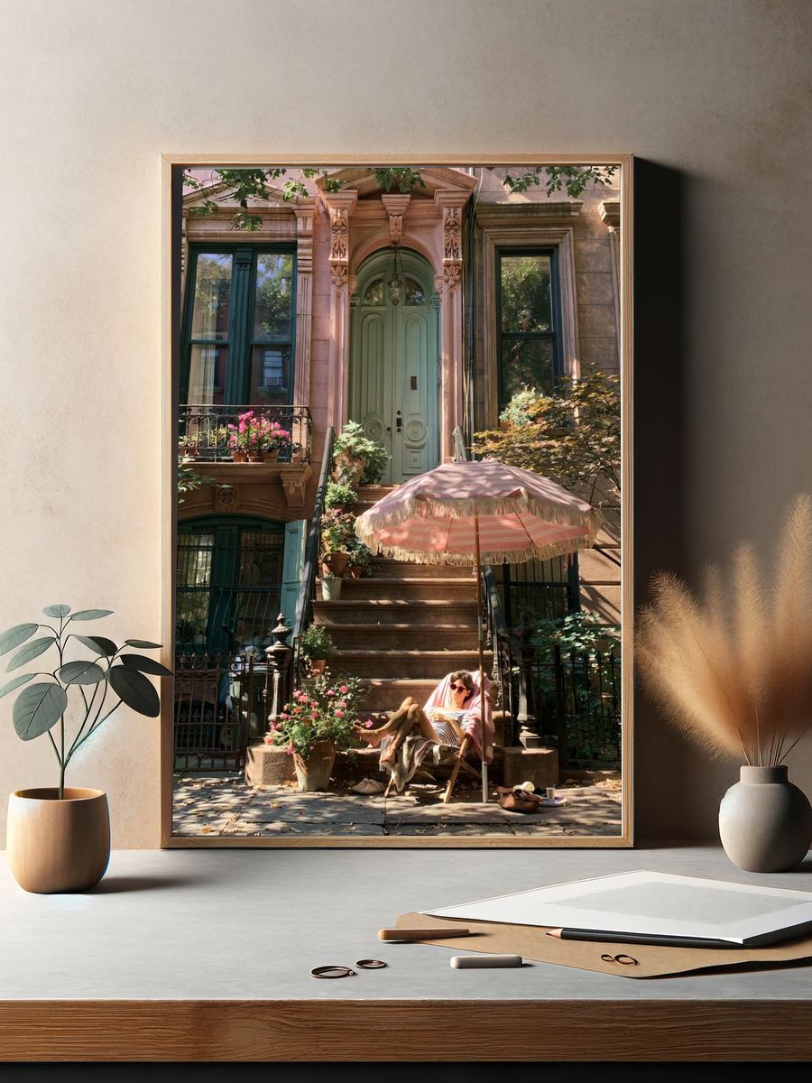 Brownstone Courtyard Photography Poster. — room view 2