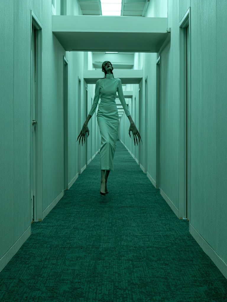 Surreal Hallway Figure Photography Poster. poster detail