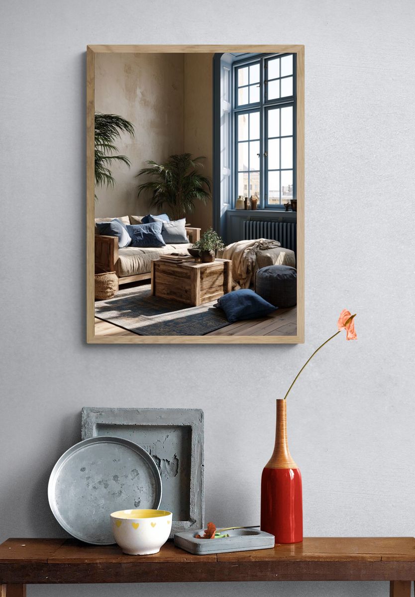 Cozy Boho Living Room Photography Poster. — room view 3