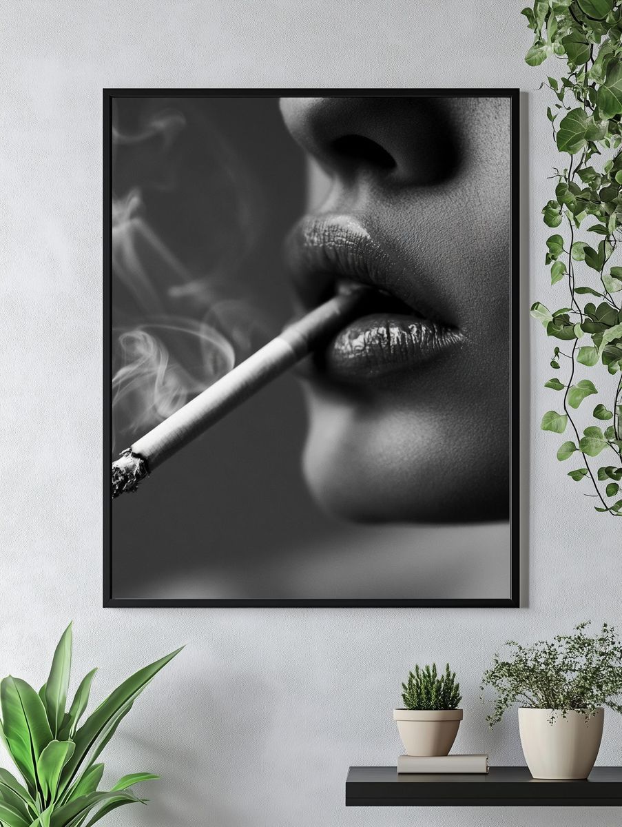 Smoking Lips Black-White Poster. — room view 4