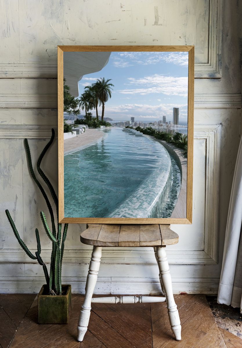Infinity Pool Skyline Photography Poster. — room view 1