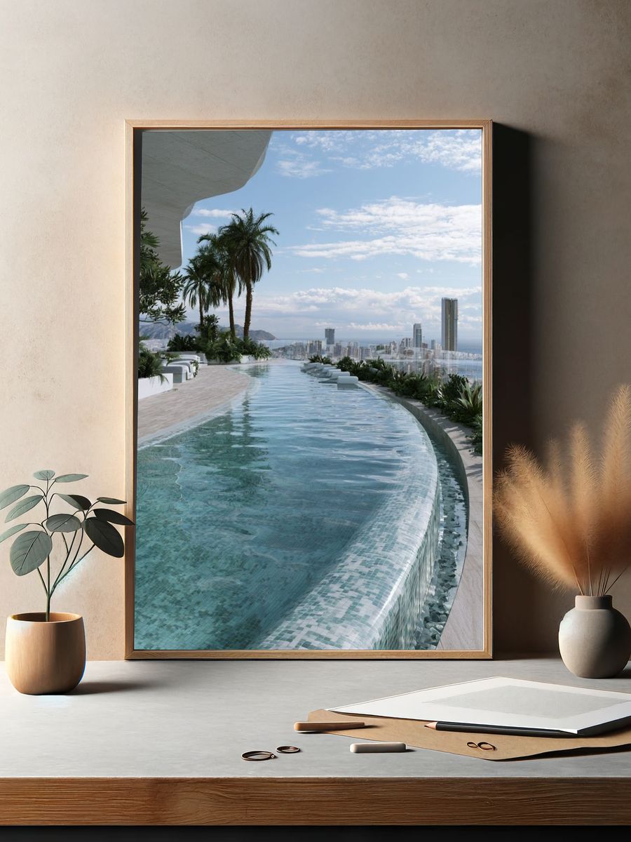 Infinity Pool Skyline Photography Poster. — room view 2