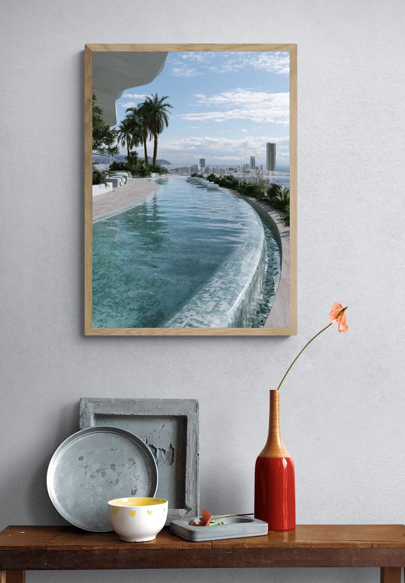 Infinity Pool Skyline Photography Poster. — room view 3