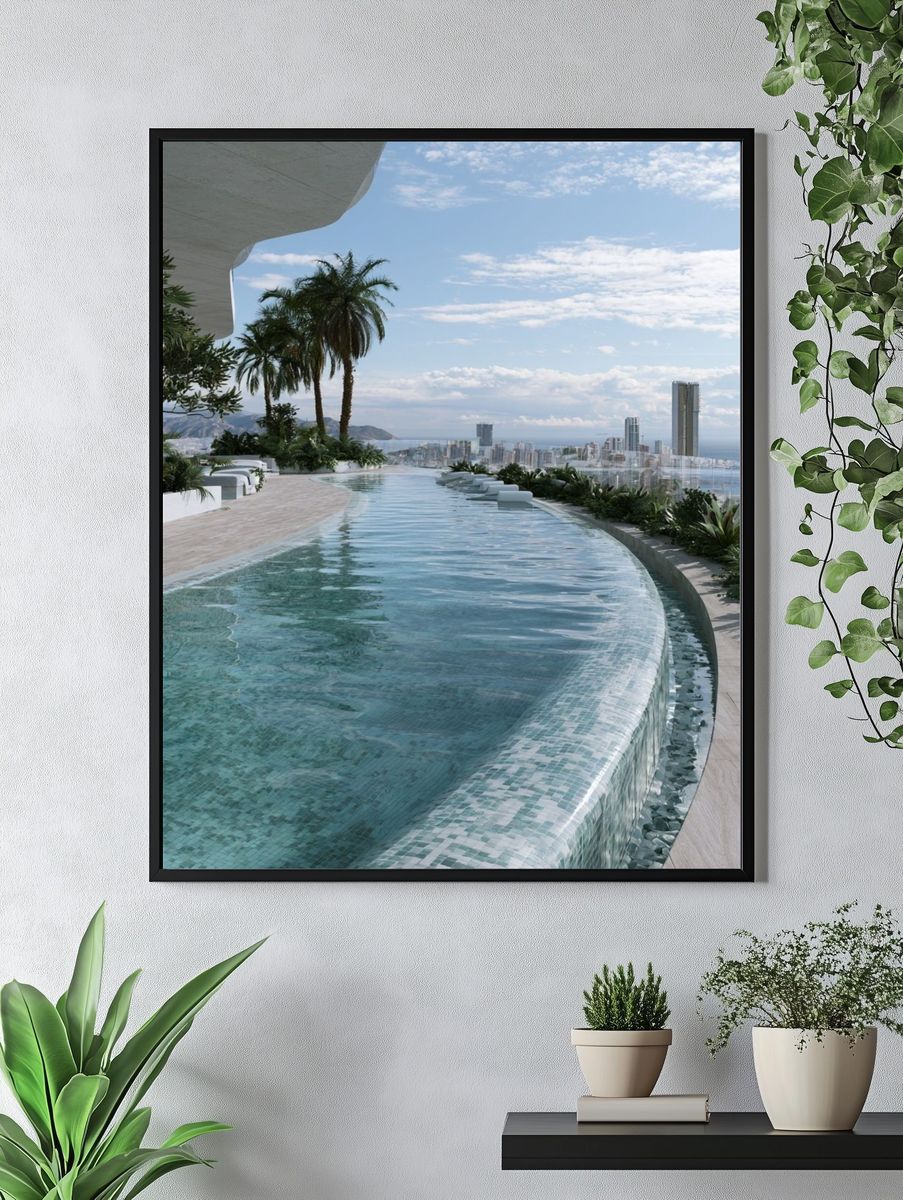 Infinity Pool Skyline Photography Poster. — room view 4