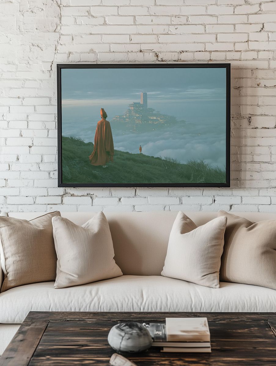 Misty Mountain Monastery Photography Poster. room preview