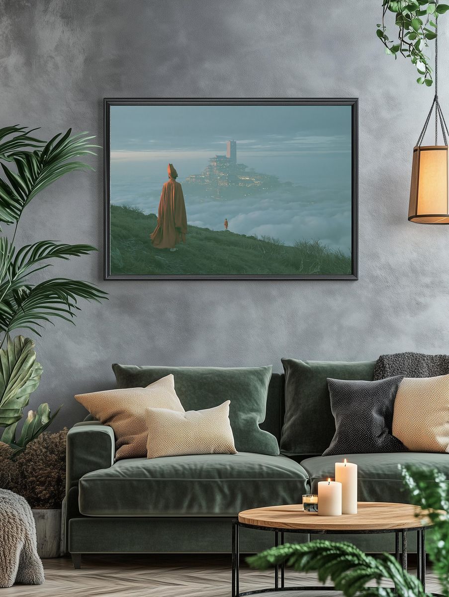 Misty Mountain Monastery Photography Poster. — room view 4