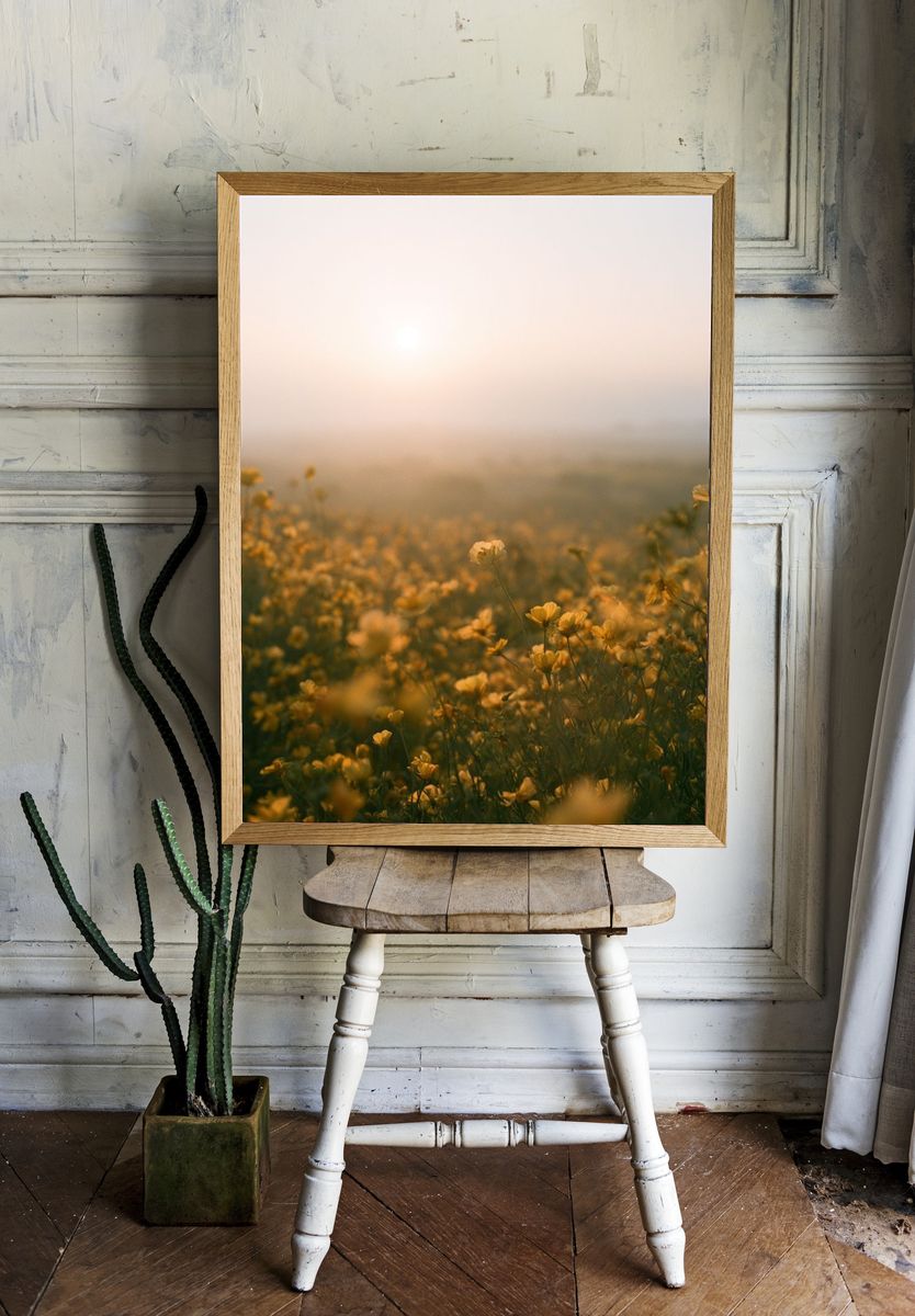 Misty Wildflower Meadow Photography Poster. — room view 1