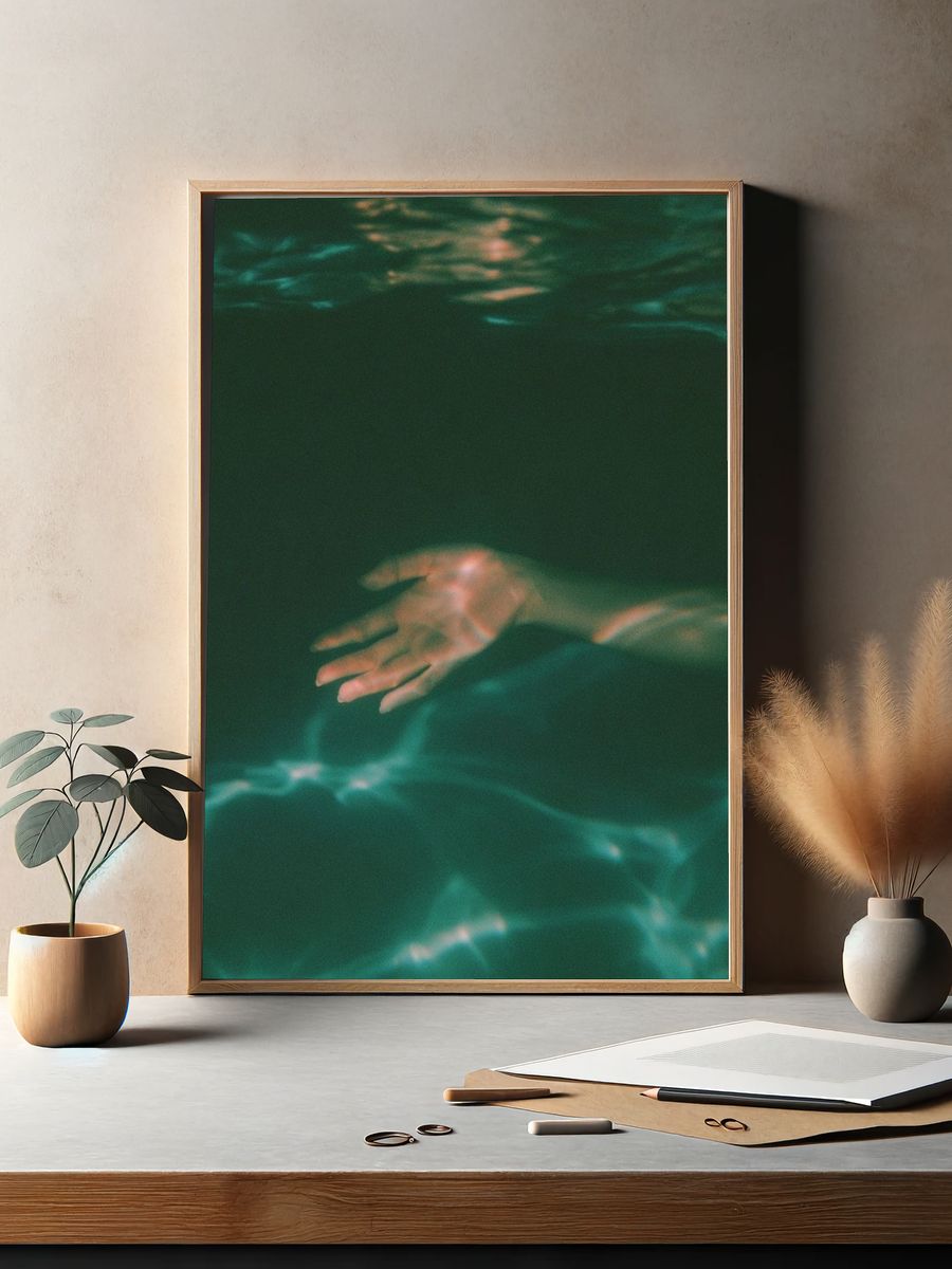 Submerged Hand Photography Poster. — room view 2
