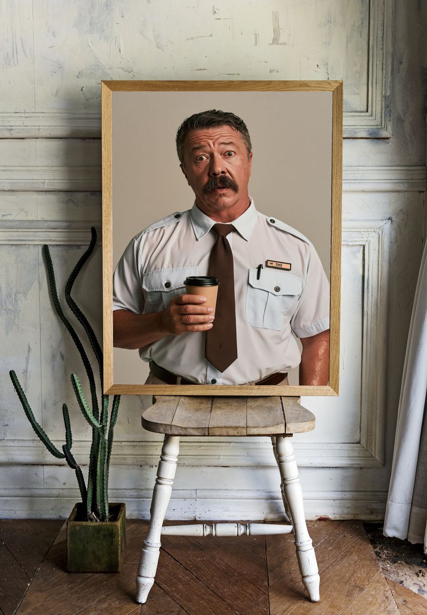 Surprised Security Guard Portrait Poster. room preview
