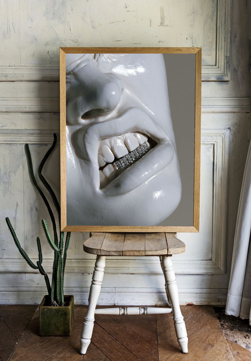 Gritty Face Close-Up Photography Poster. room preview