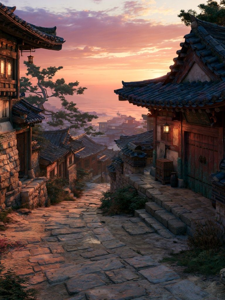 Korean Village Sunset Photography Poster. poster — photography art