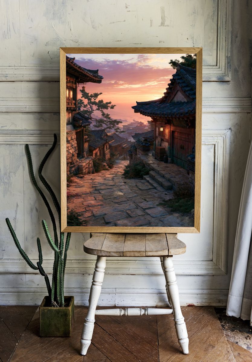 Korean Village Sunset Photography Poster. — room view 1