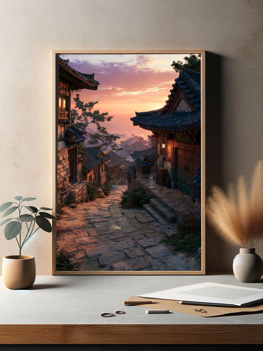 Korean Village Sunset Photography Poster. — room view 2