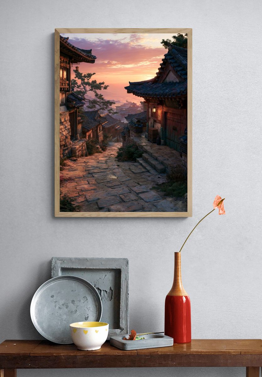 Korean Village Sunset Photography Poster. — room view 3