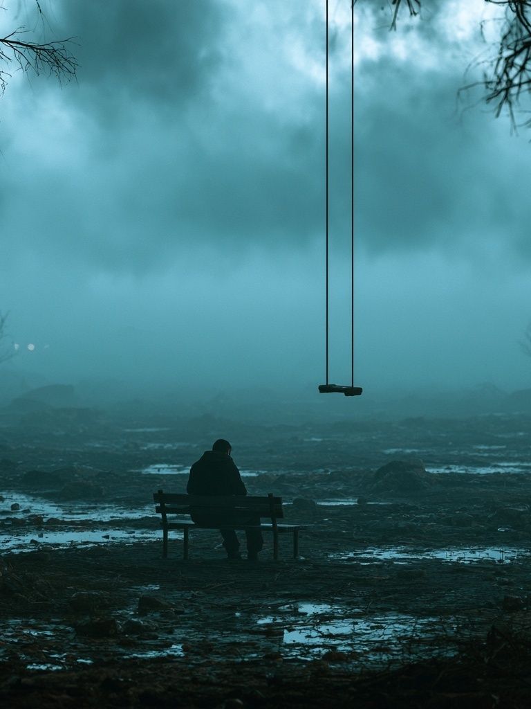 Lonely Swing in Fog Poster. poster detail