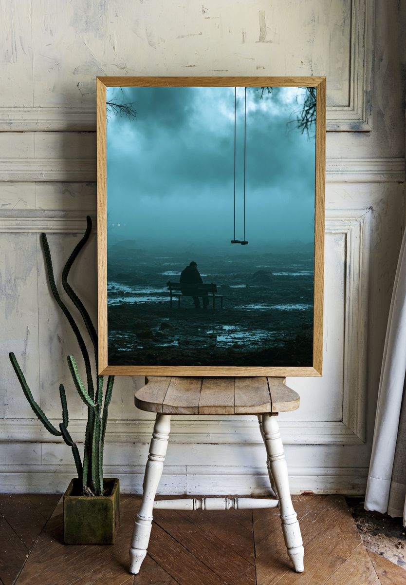 Lonely Swing in Fog Poster. — room view 1