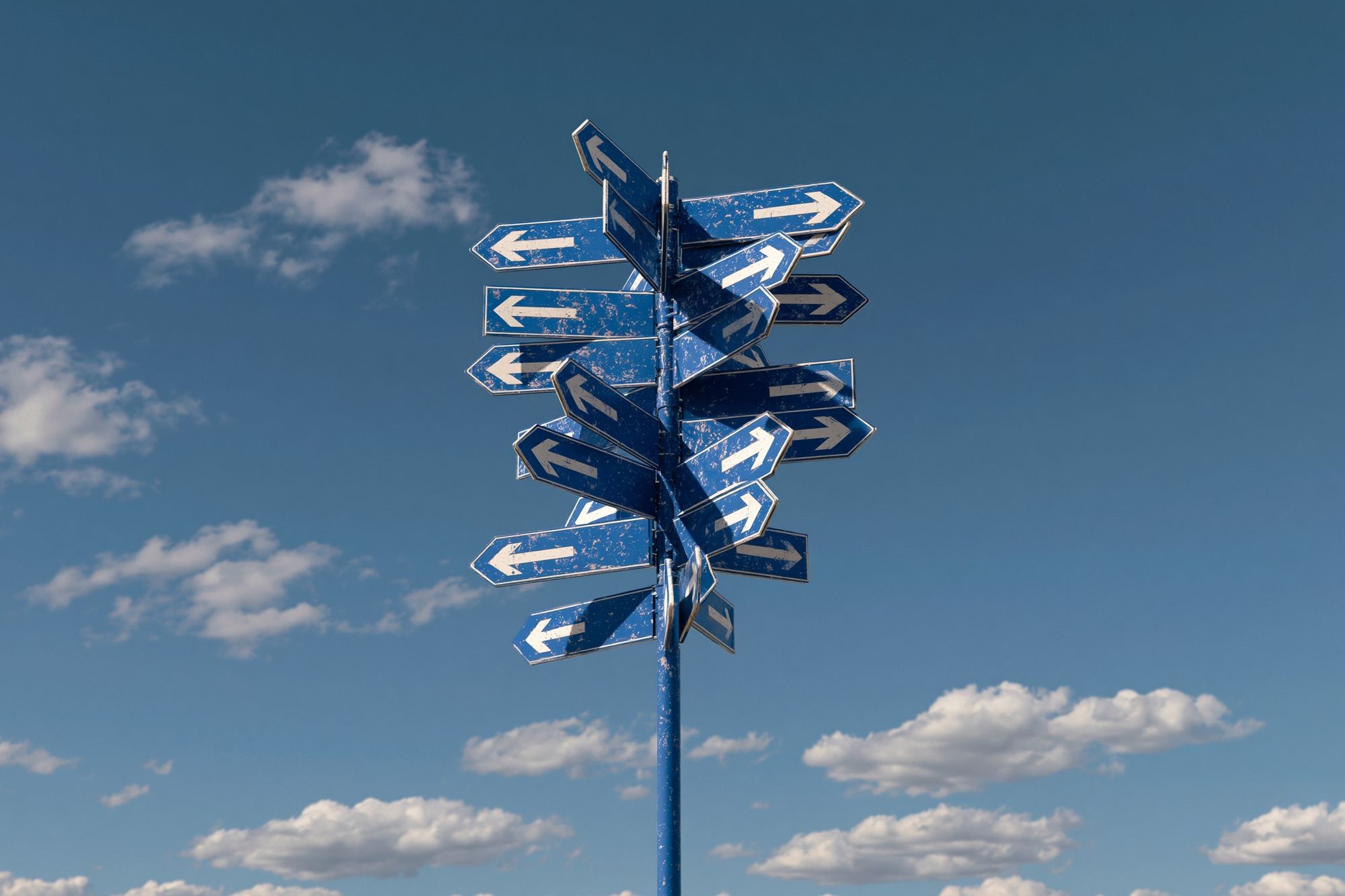 Blue Direction Signpost Photography Poster. poster detail