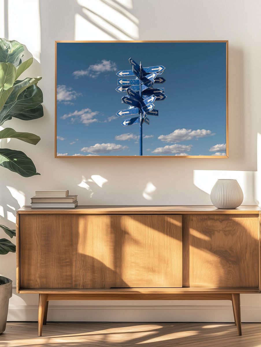 Blue Direction Signpost Photography Poster. — room view 3