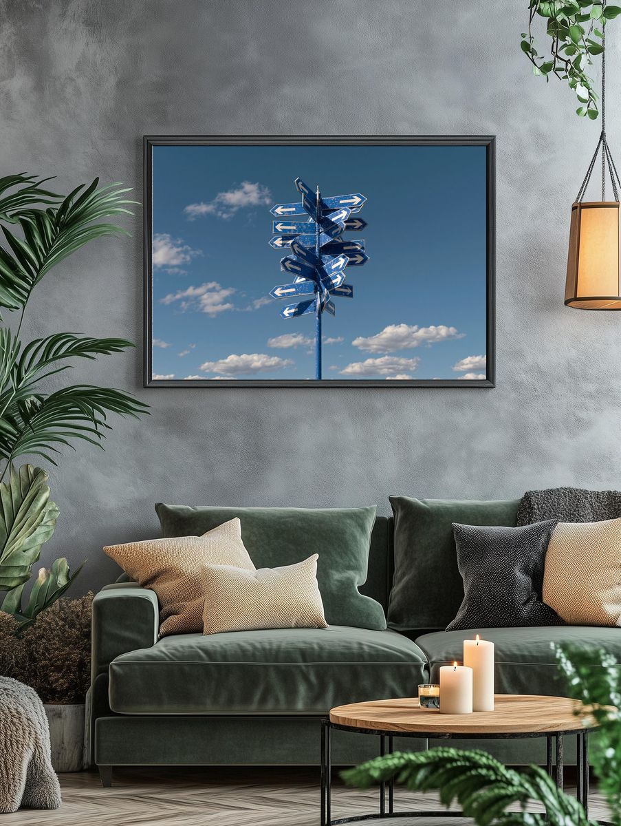 Blue Direction Signpost Photography Poster. — room view 4