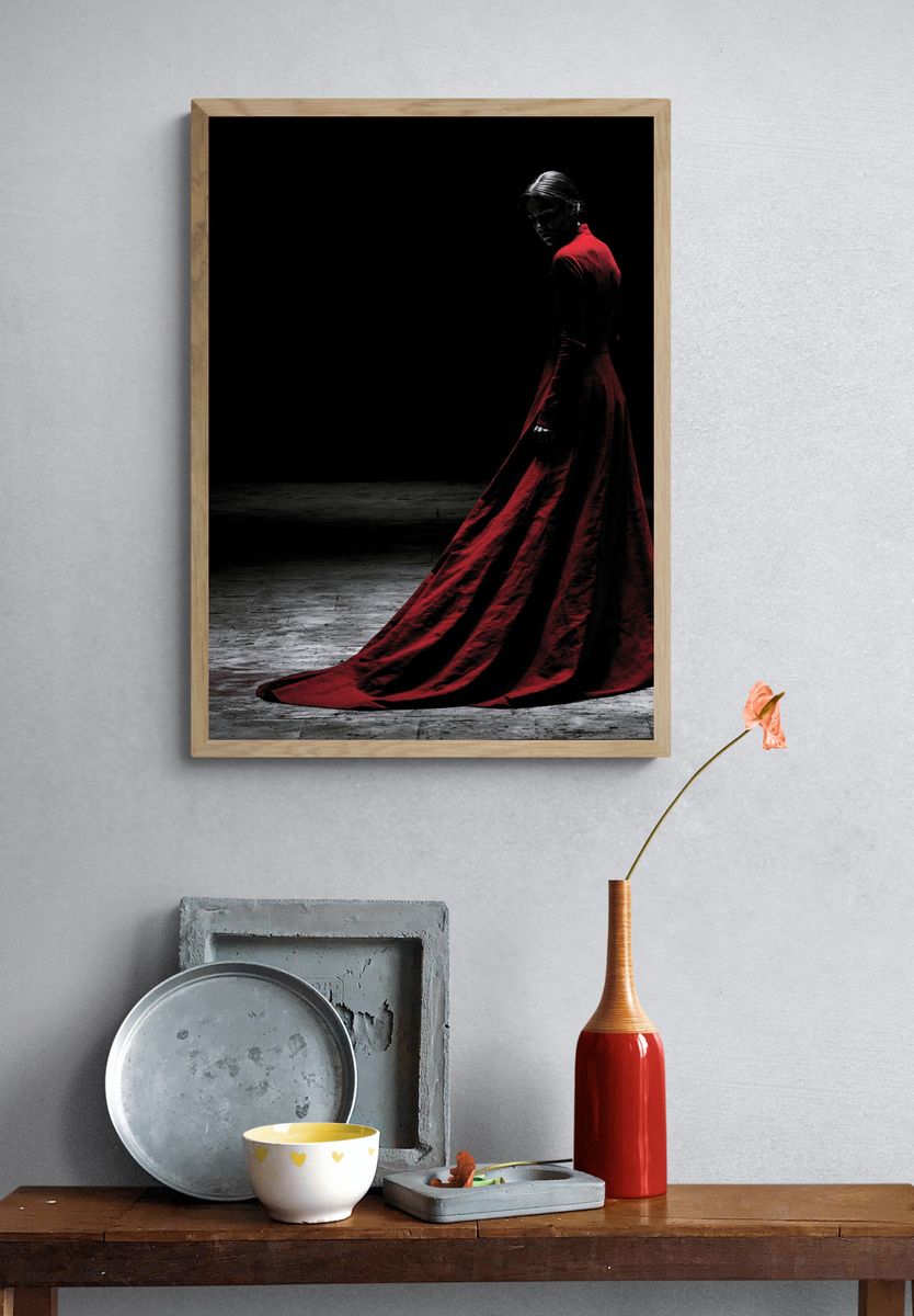 Crimson Gown Portrait Print. — room view 3