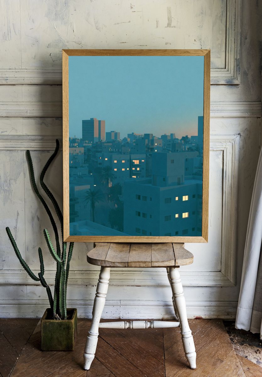 Blue Hour Cityscape Photography Poster. — room view 1