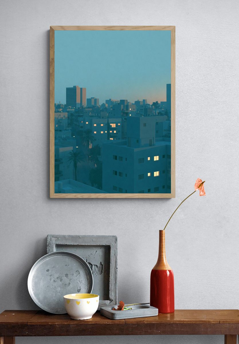 Blue Hour Cityscape Photography Poster. — room view 3