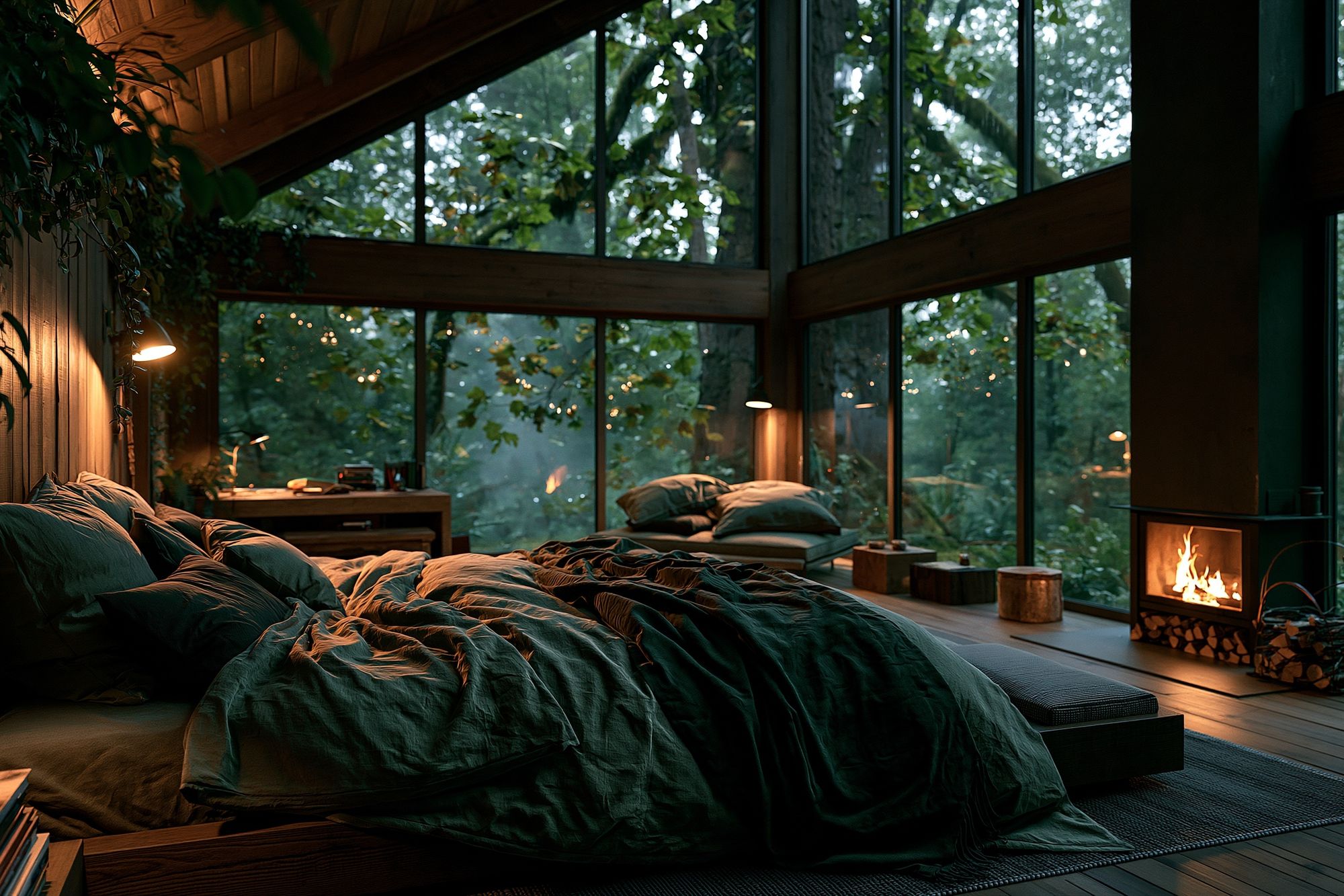 Forest Cabin Bedroom Photography Poster. poster detail