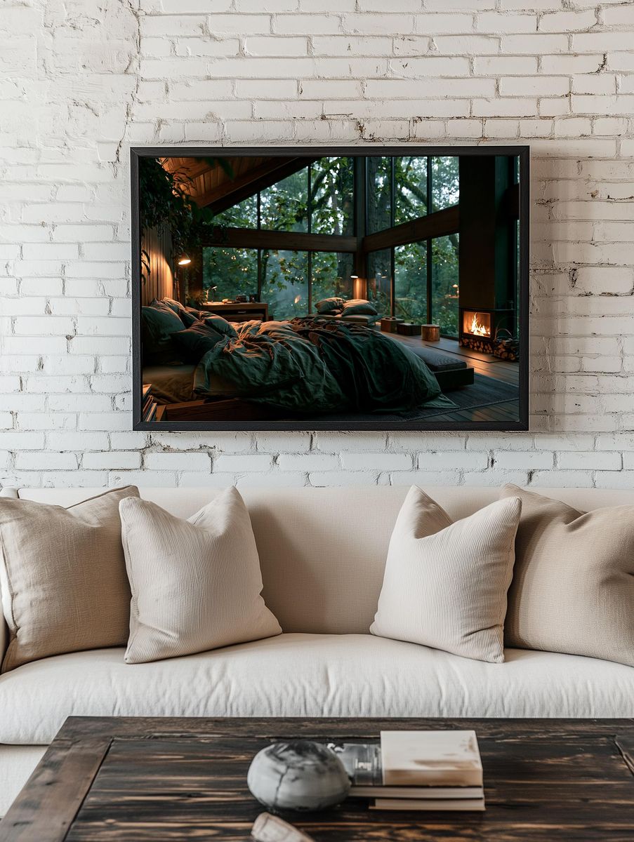 Forest Cabin Bedroom Photography Poster. — room view 1