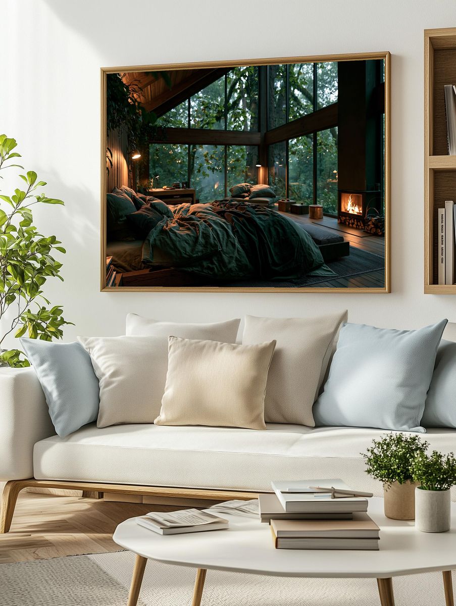 Forest Cabin Bedroom Photography Poster. — room view 2