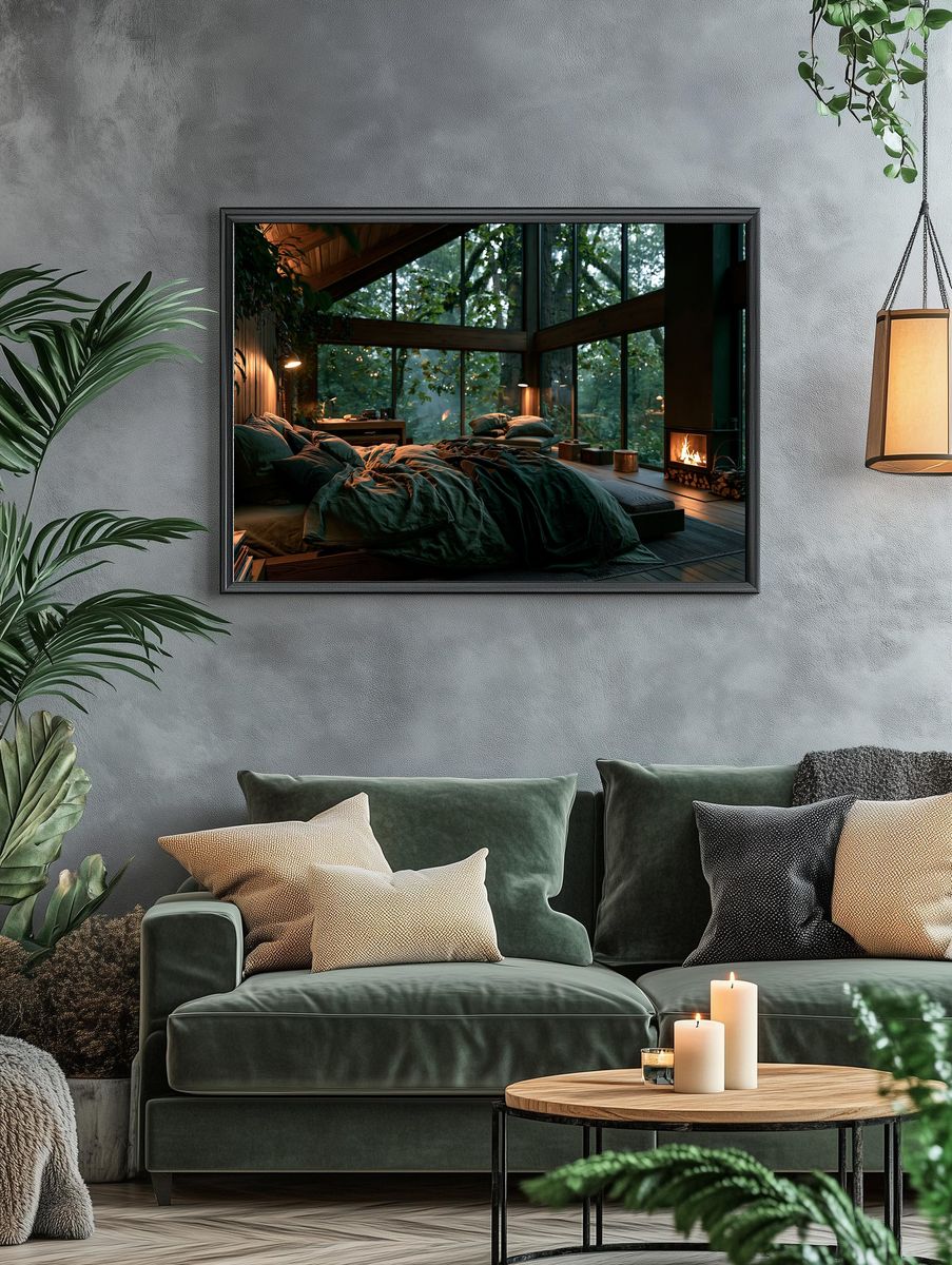 Forest Cabin Bedroom Photography Poster. — room view 4