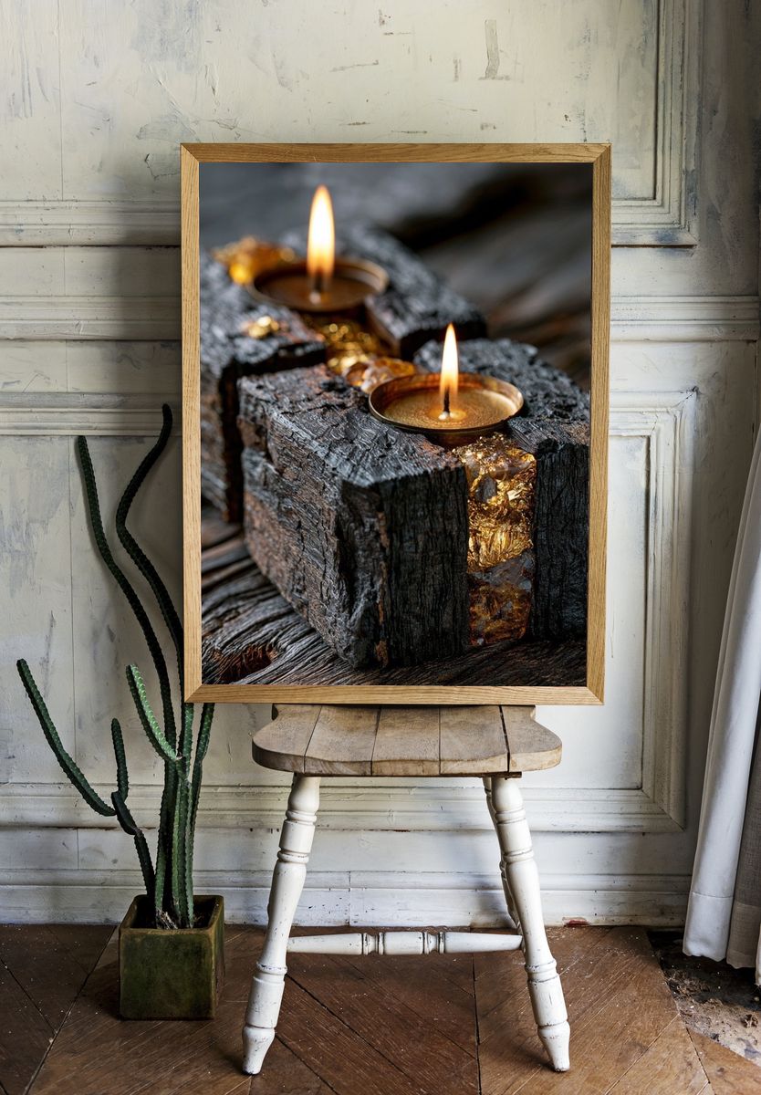 Rustic Candle Glow Photography Poster. — room view 1