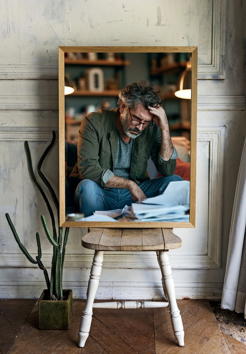 Stressed Man in Study Photography Poster. — room view 1