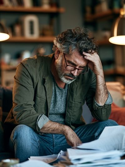 Stressed Man in Study Photography Poster.