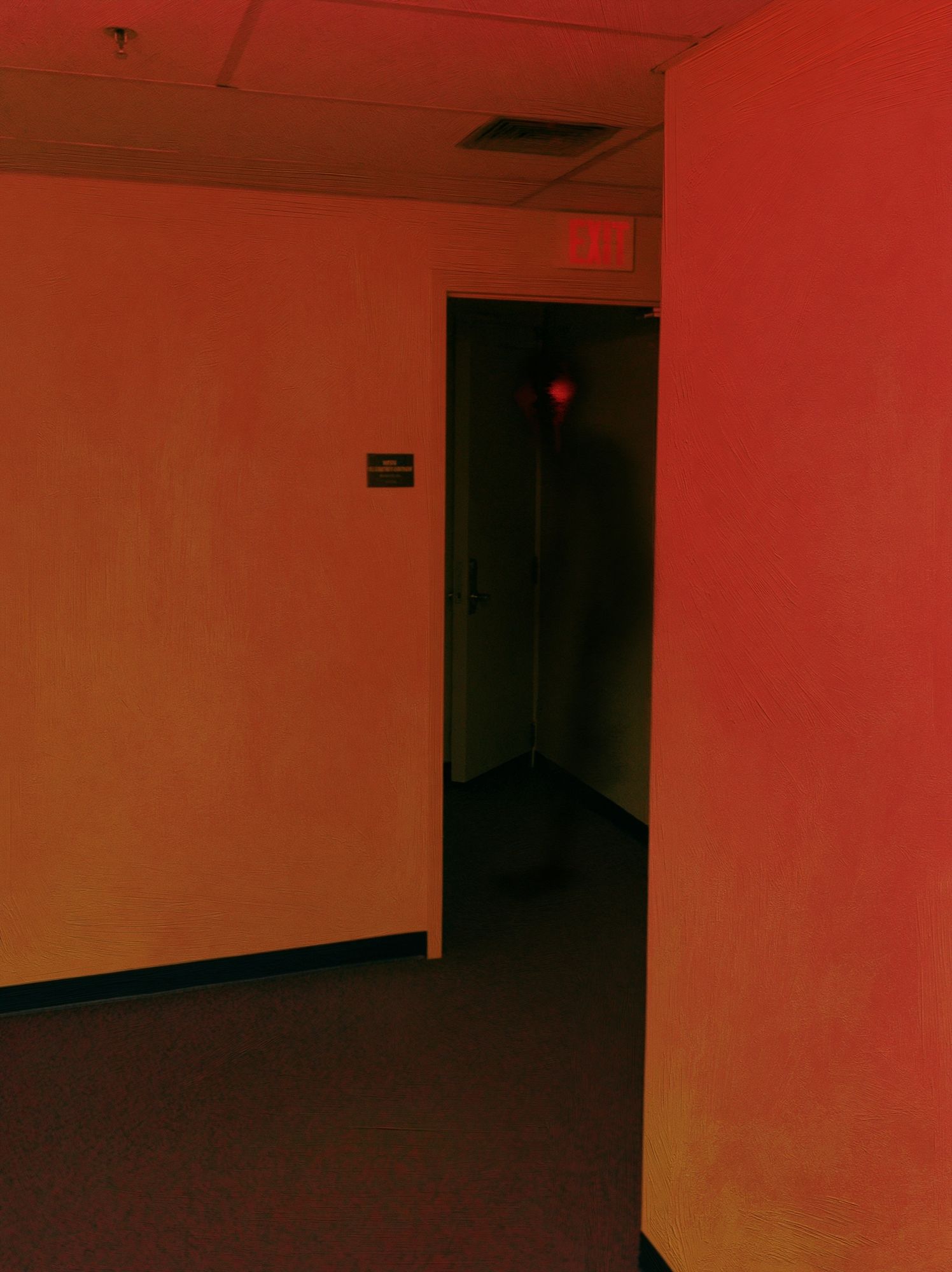 Red Hallway Exit Photography Poster. poster detail