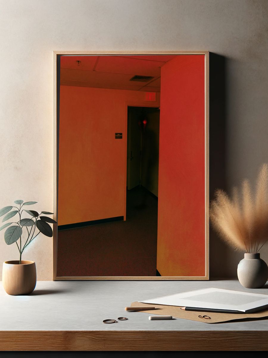Red Hallway Exit Photography Poster. — room view 2