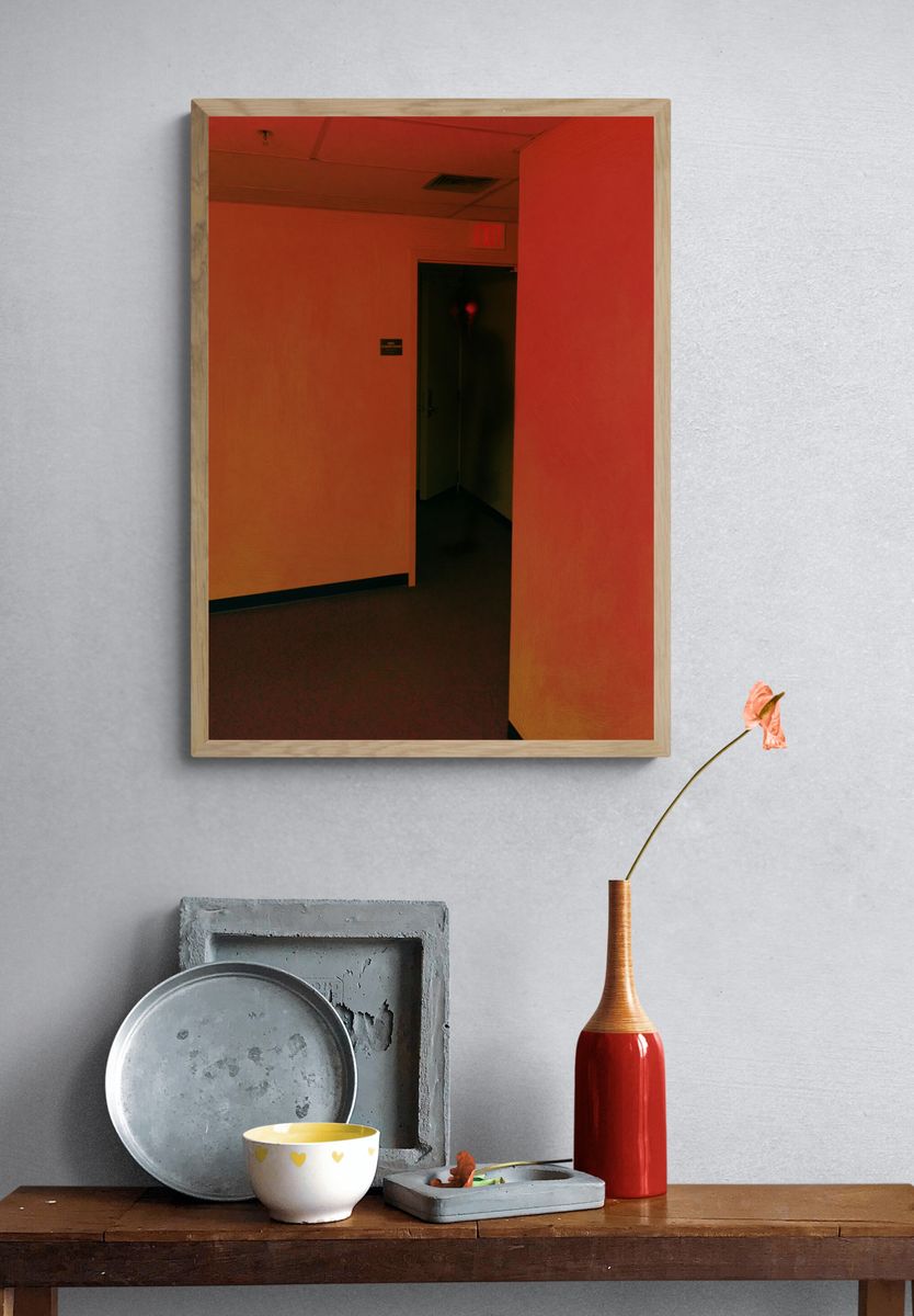 Red Hallway Exit Photography Poster. — room view 3