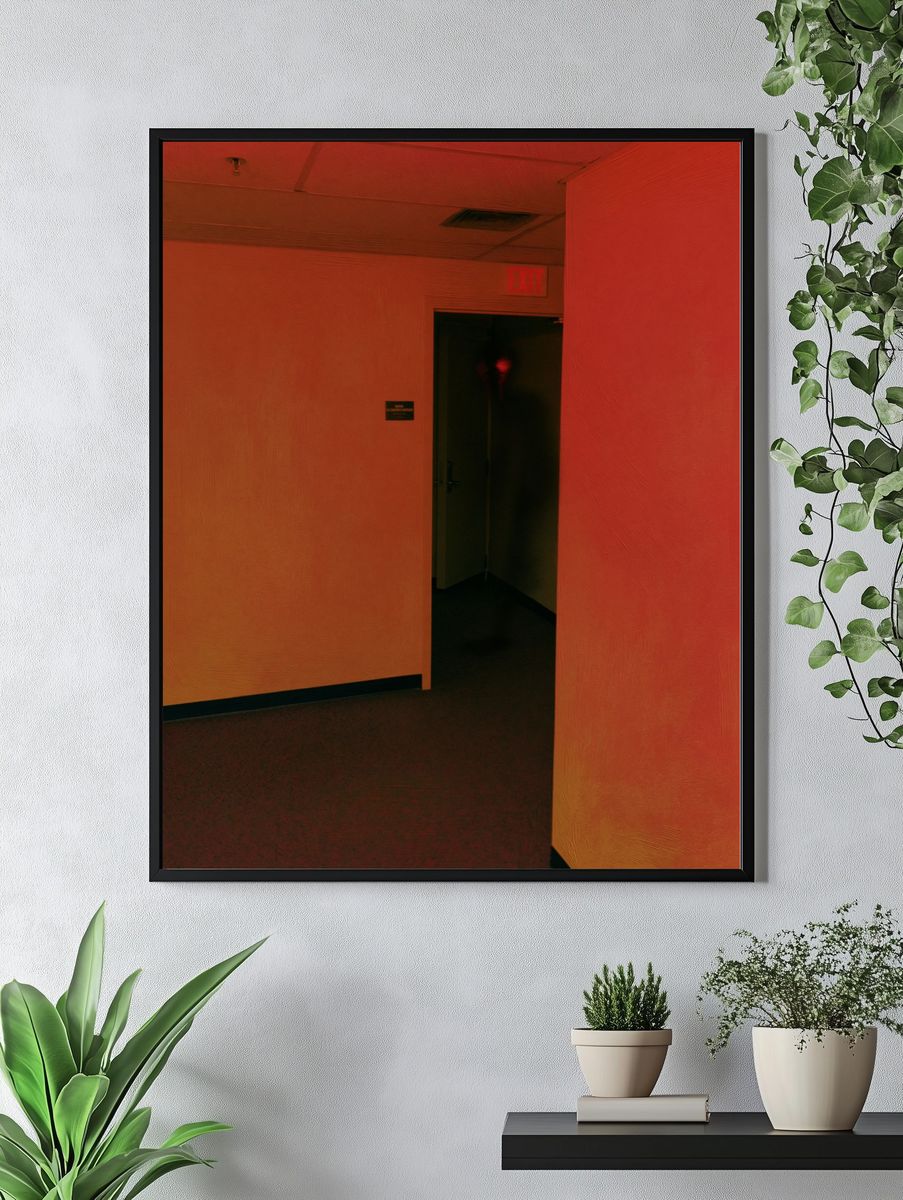 Red Hallway Exit Photography Poster. — room view 4