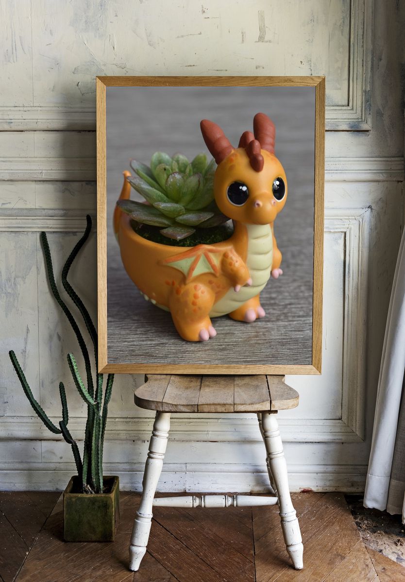 Cute Dragon Succulent Photography Poster. — room view 1
