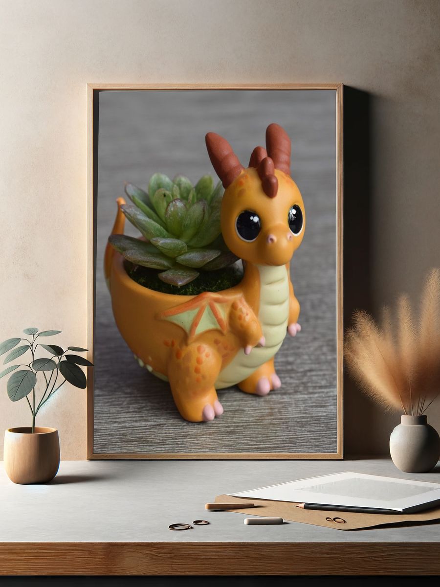 Cute Dragon Succulent Photography Poster. — room view 2
