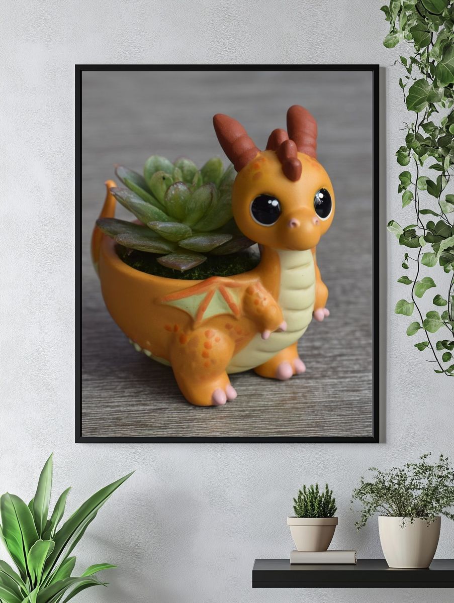 Cute Dragon Succulent Photography Poster. — room view 4