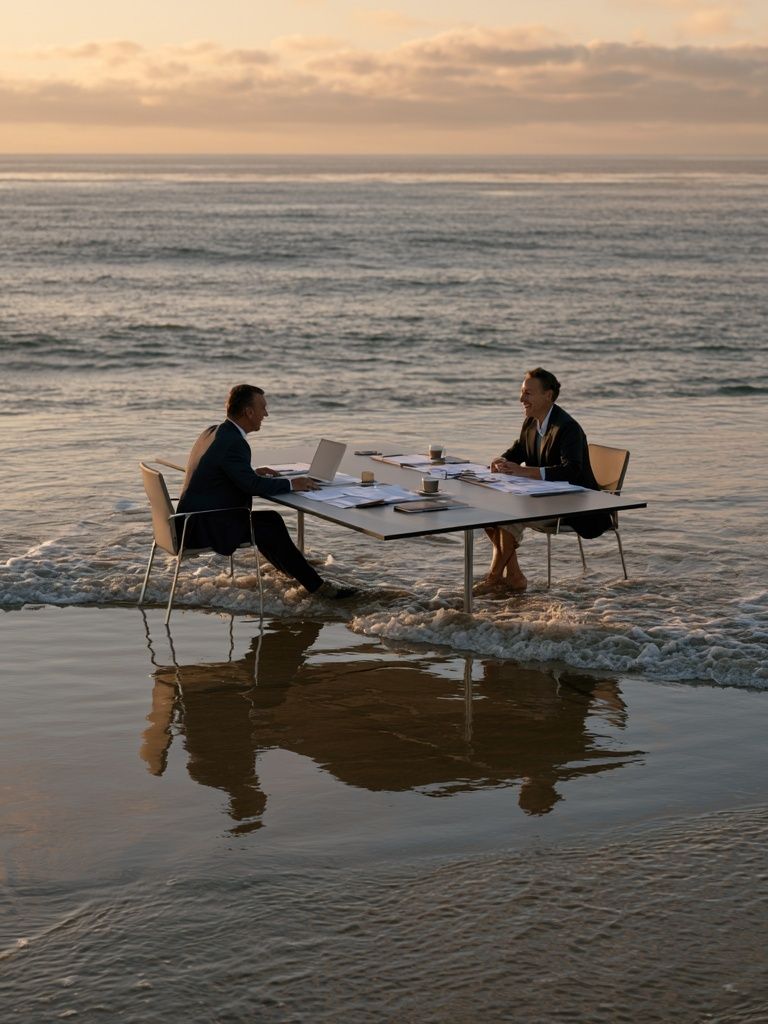 Beachside Meeting Photography Poster. poster detail