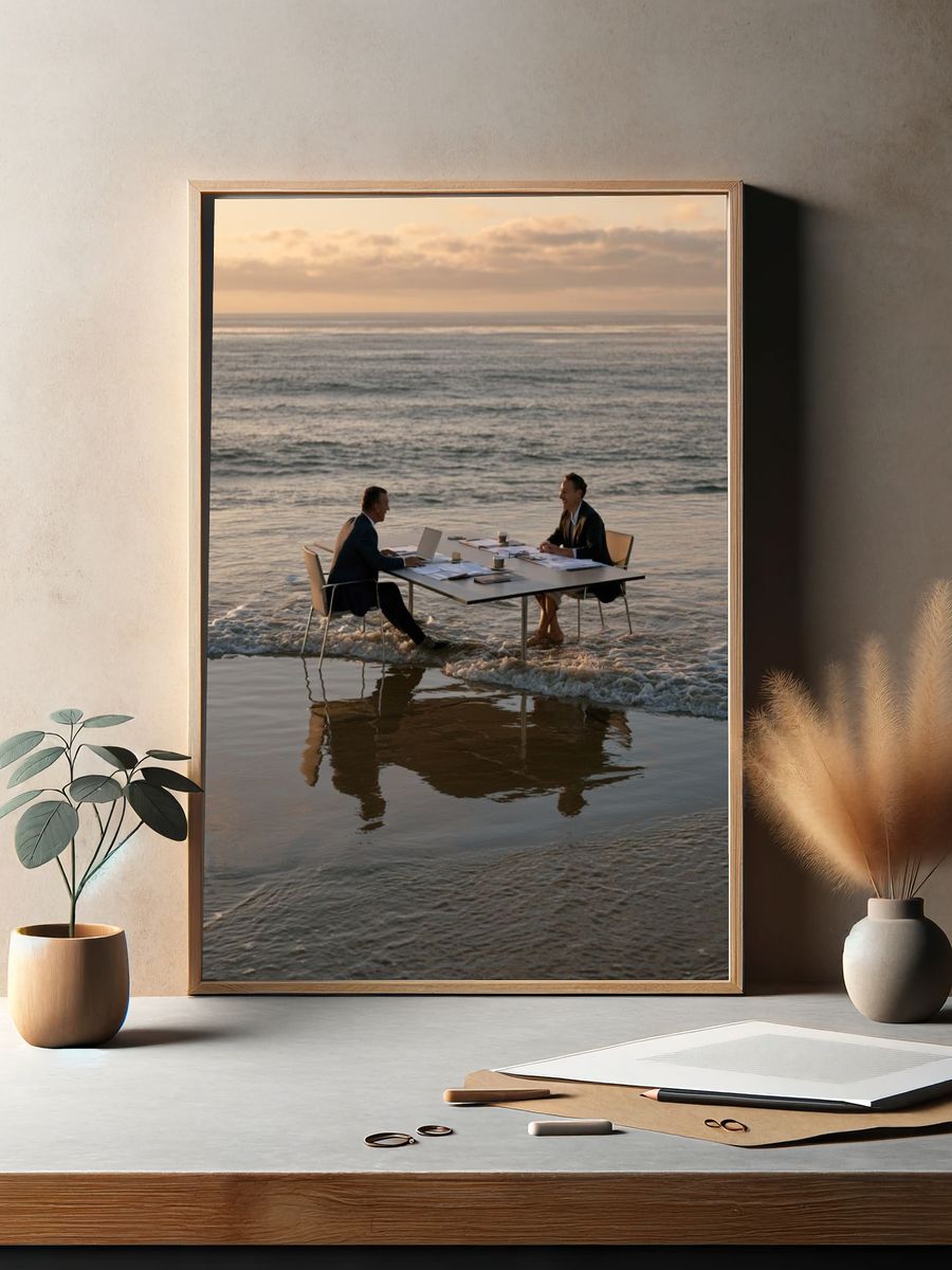 Beachside Meeting Photography Poster. — room view 2