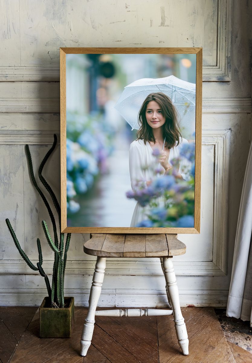Hydrangea Garden Portrait Print. room preview