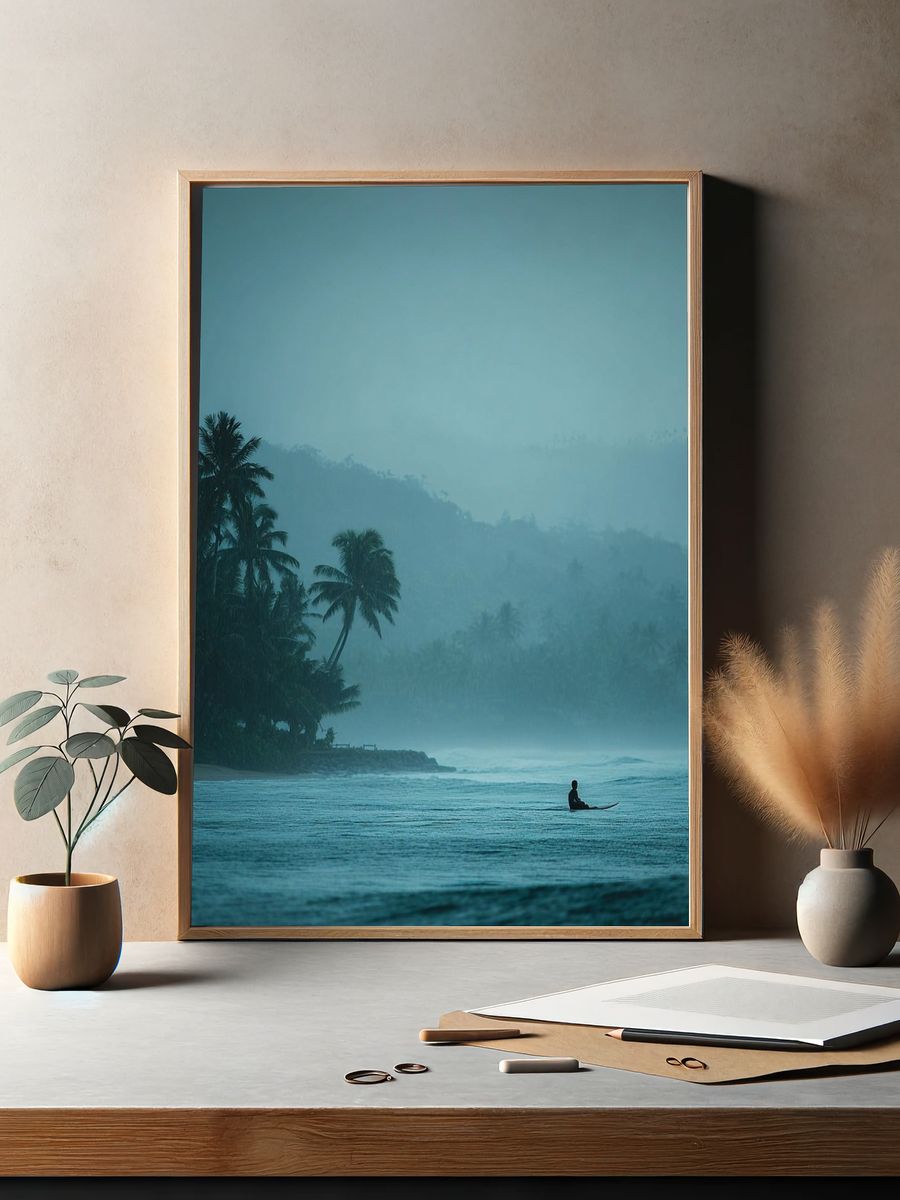 Misty Tropical Surf Landscape Print. — room view 2